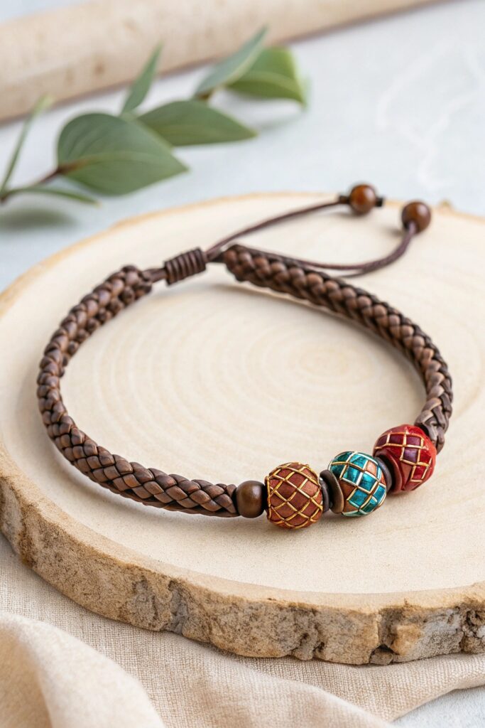 Adjustable Braided Cord Bracelet with Bead Ends