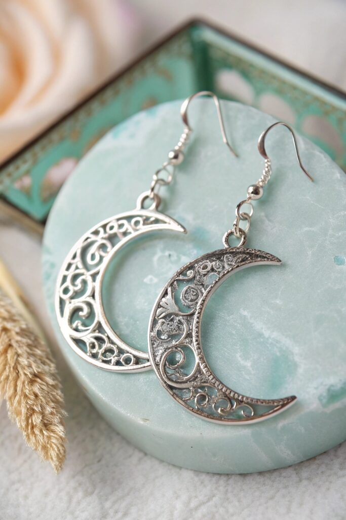 Dangly Crescent Moon Earrings