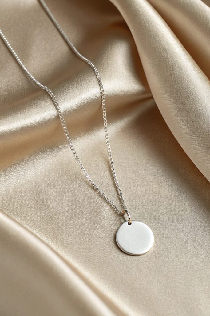 Silver Disc Necklace in Matte Finish