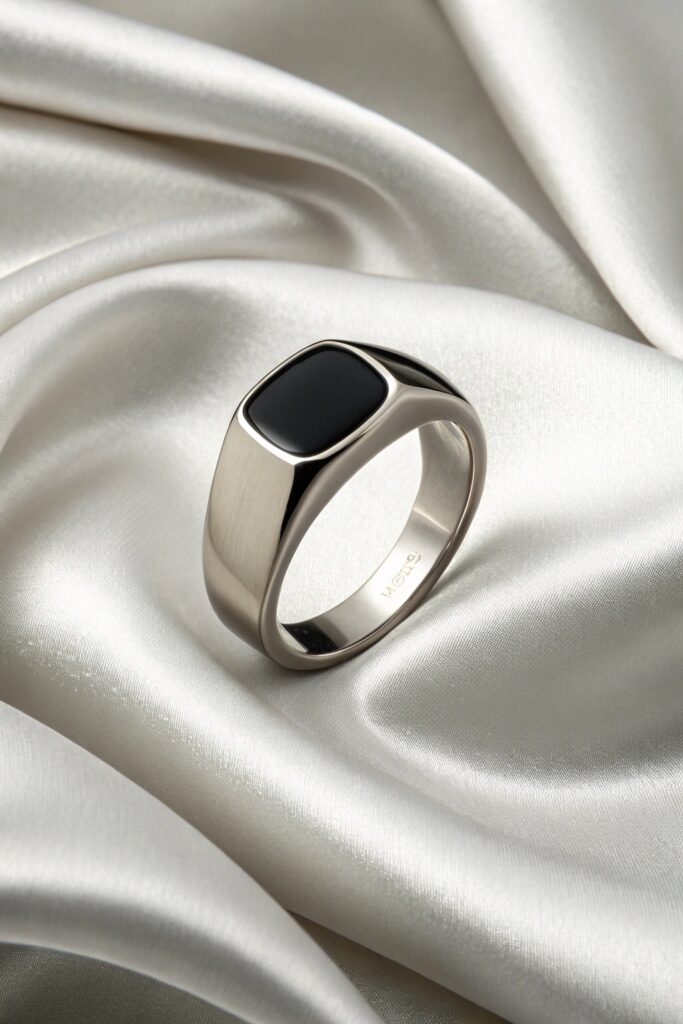 Flat Top Signet Ring with Matte Black Enamel