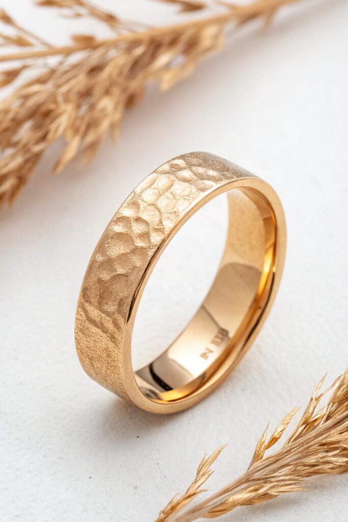 Hammered Finish Gold Wedding Ring