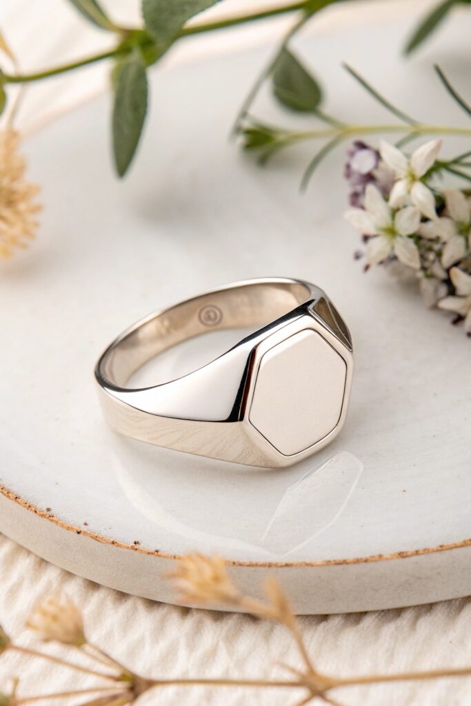 Hexagon Signet Ring with High Polish Finish