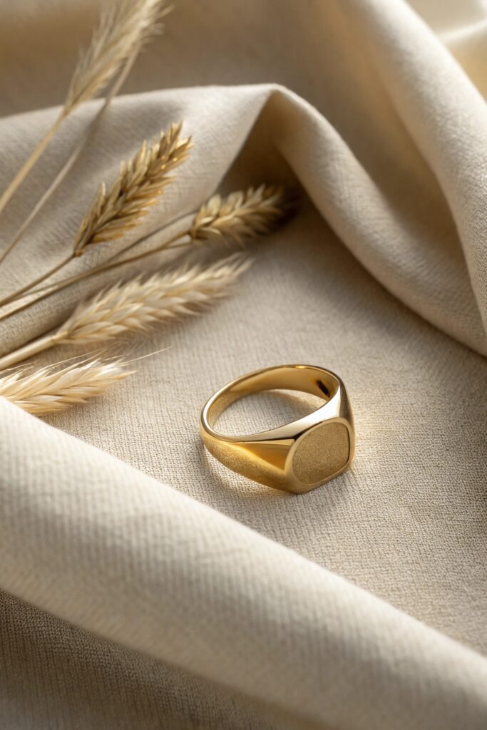 Asymmetrical Signet Ring with Tapered Band