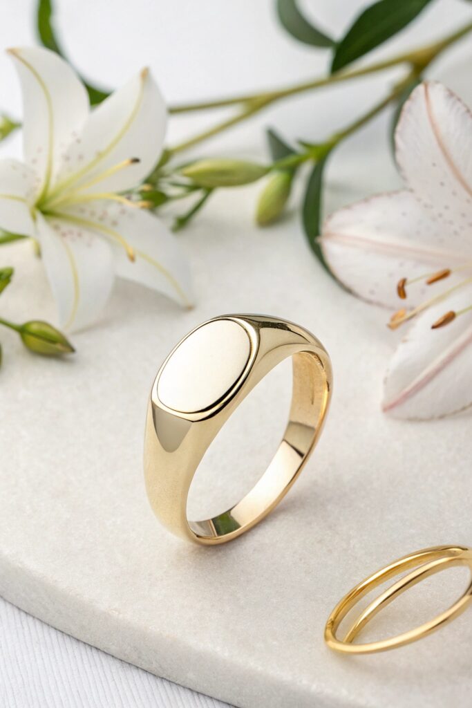 Narrow Signet Ring with Elongated Oval Face