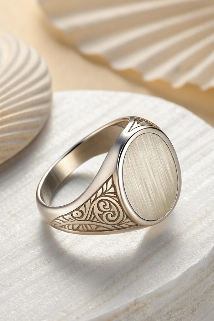 Oval Signet Ring with Brushed Finish