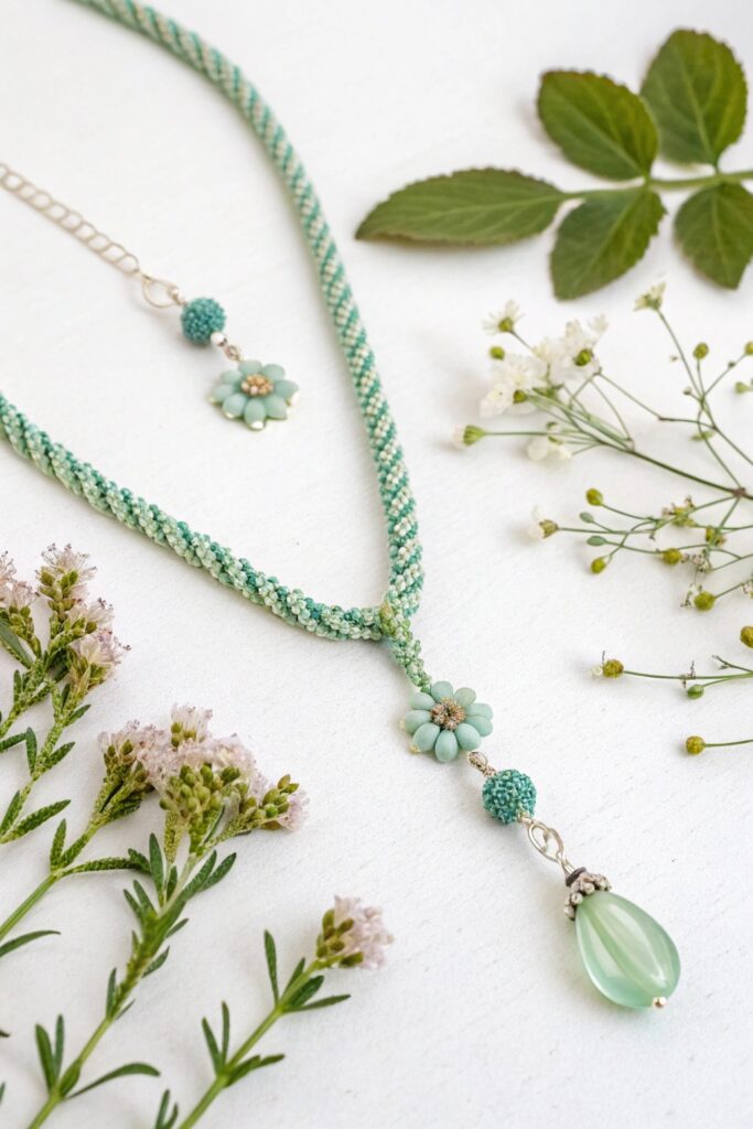 Seed Bead Y-Necklace with Single Drop Bead