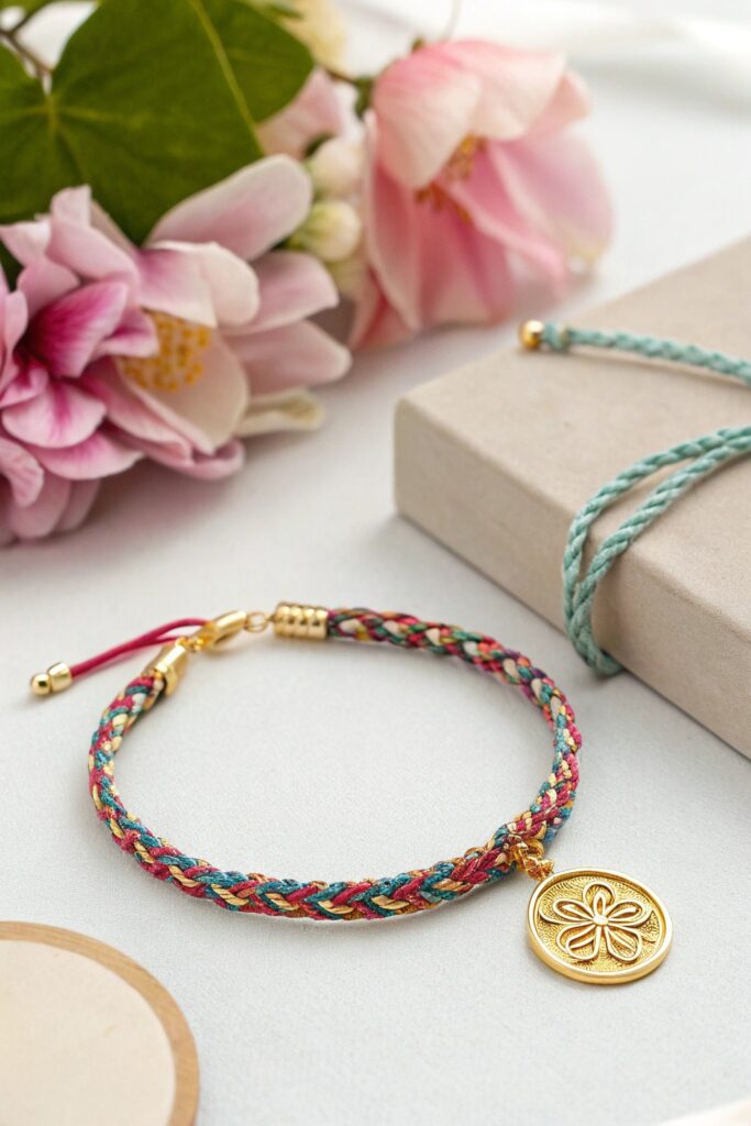 Thread Bracelet with Gold or Silver Charm