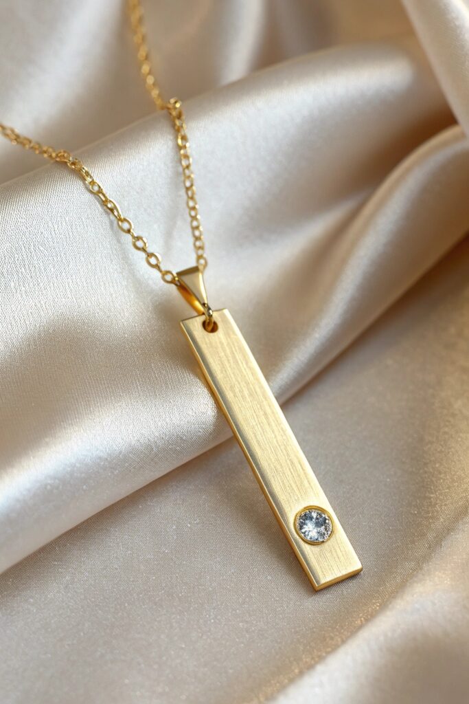 Vertical Bar Necklace with Birthstone Accent