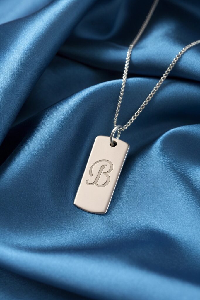 Vertical Tag Necklace with Engraved Initial